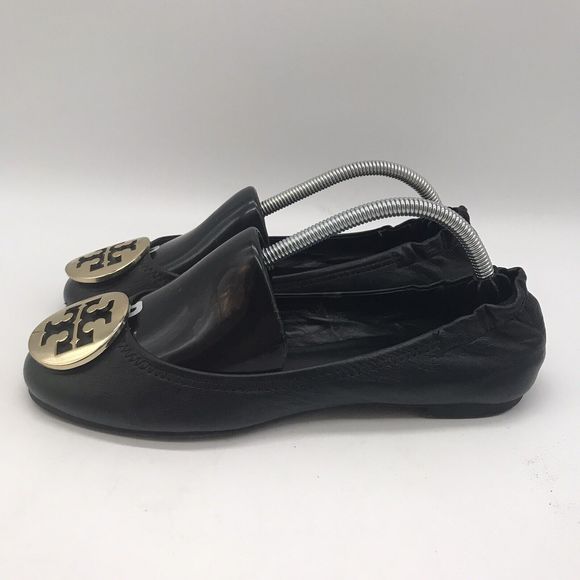 Tory Burch Classic Reva Butter Soft Leather Black Gold Ballet Flats Women's 6.5M - Picture 3 of 11